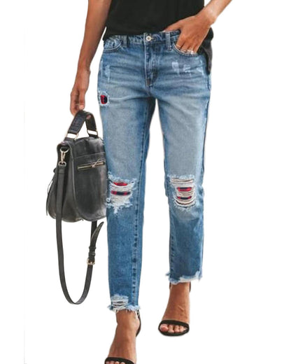 Azura Exchange Patchwork Frayed Hem Ripped Jeans - S