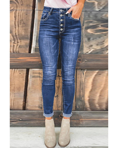 Azura Exchange Button Fly High Rise Skinny Jeans - M