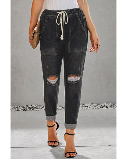 Azura Exchange Distressed Denim Jogger with Pocket Detail - 2XL