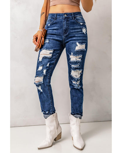 Azura Exchange High Waist Distressed Skinny Jeans - L