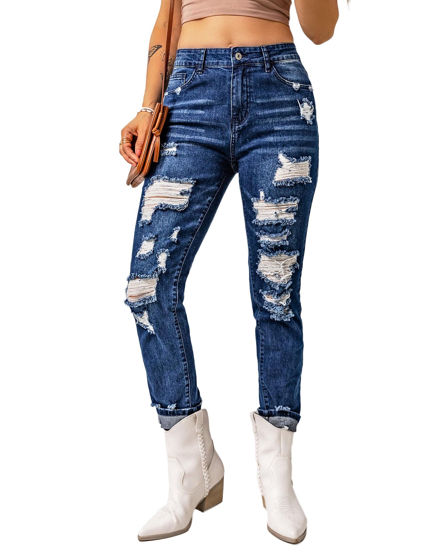 Azura Exchange High Waist Distressed Skinny Jeans - M