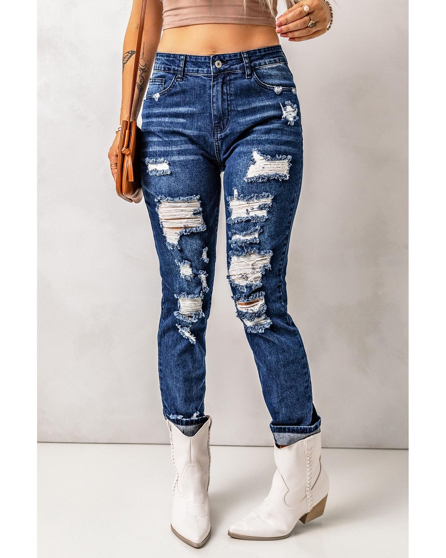 Azura Exchange High Waist Distressed Skinny Jeans - S