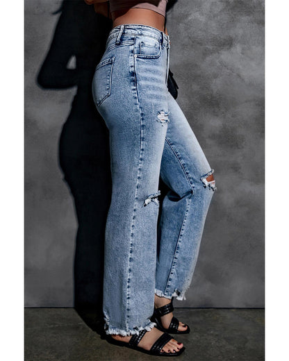 Azura Exchange Wide Leg High Waist Jeans with Ripped Details - 10 US