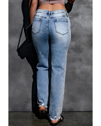 Azura Exchange Wide Leg High Waist Jeans with Ripped Details - 16 US