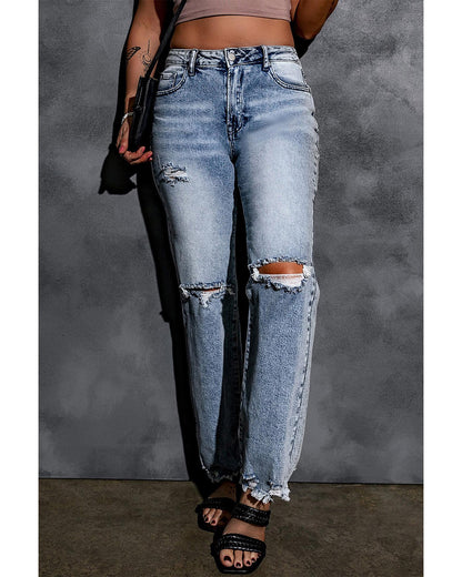 Azura Exchange Wide Leg High Waist Jeans with Ripped Details - 8 US