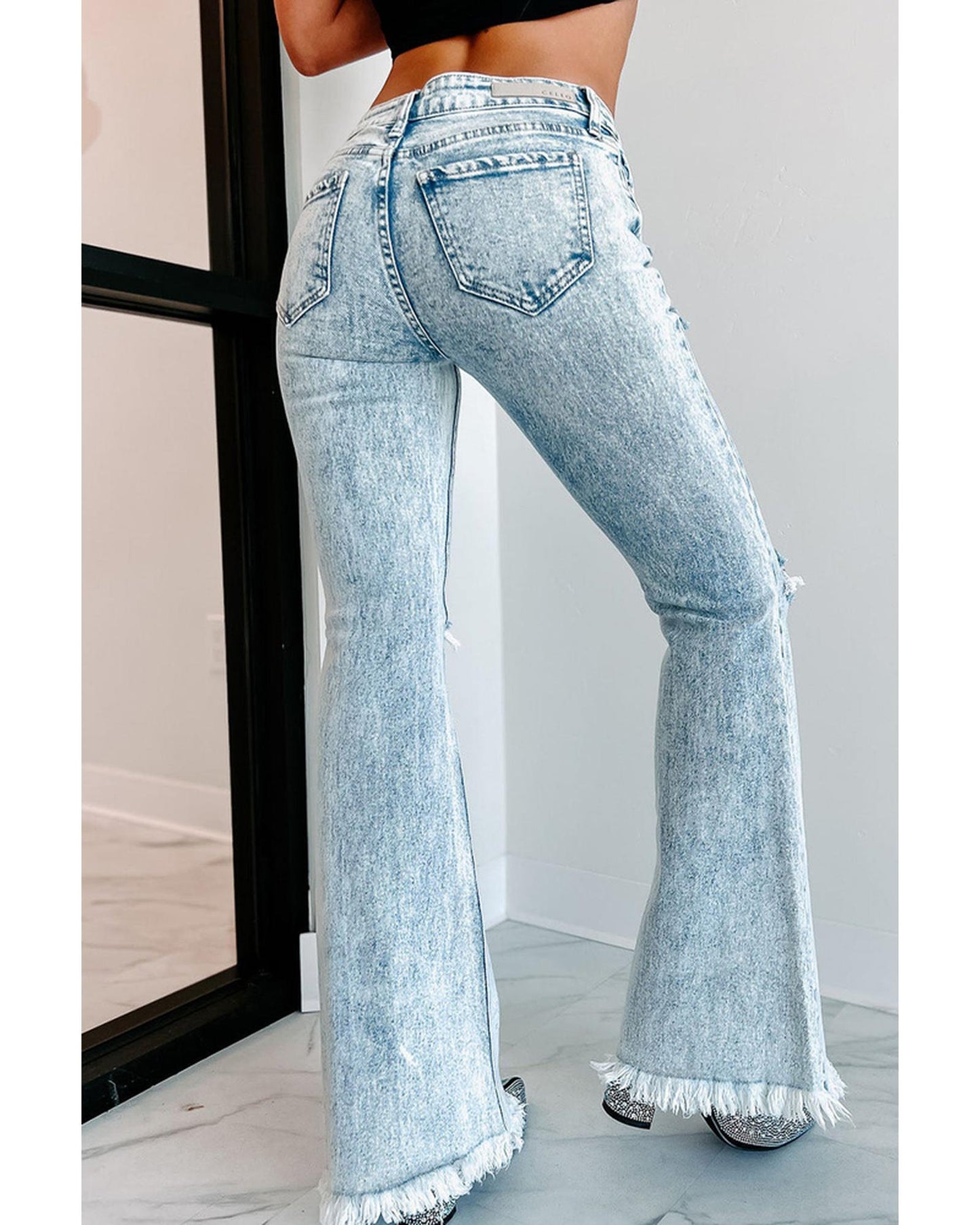 Azura Exchange Acid Wash Flare Jeans - 10 US