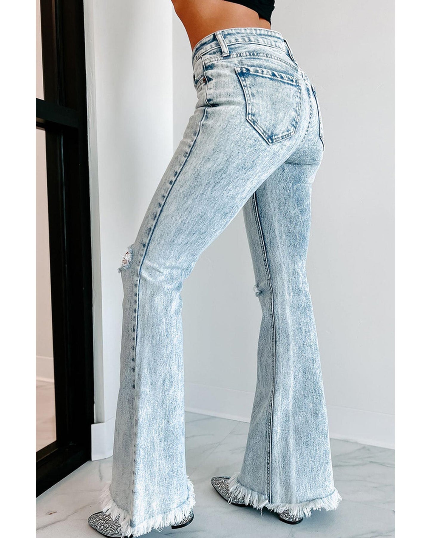 Azura Exchange Acid Wash Flare Jeans - 10 US