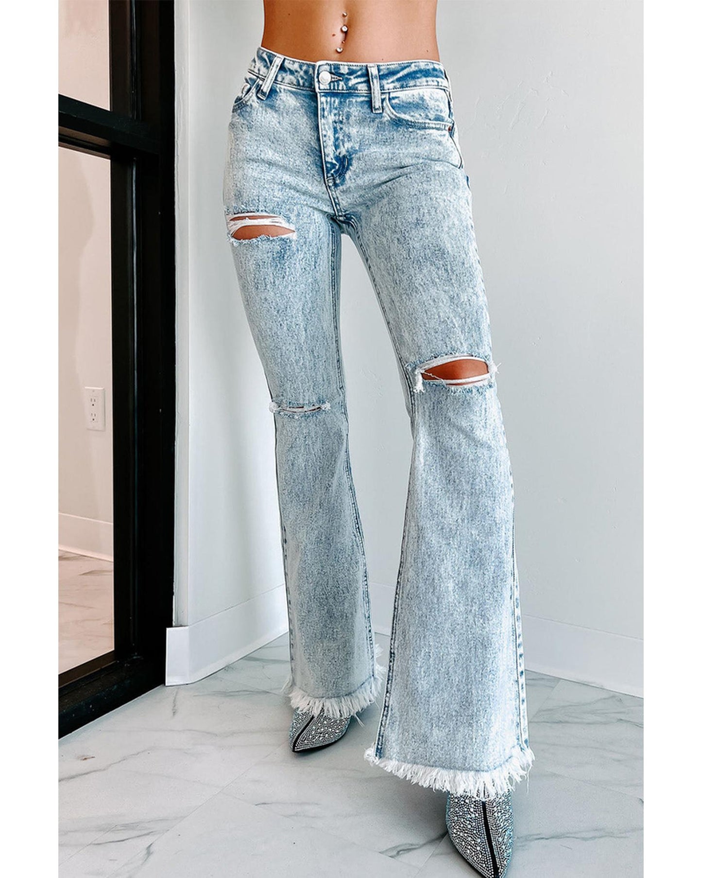 Azura Exchange Acid Wash Flare Jeans - 10 US