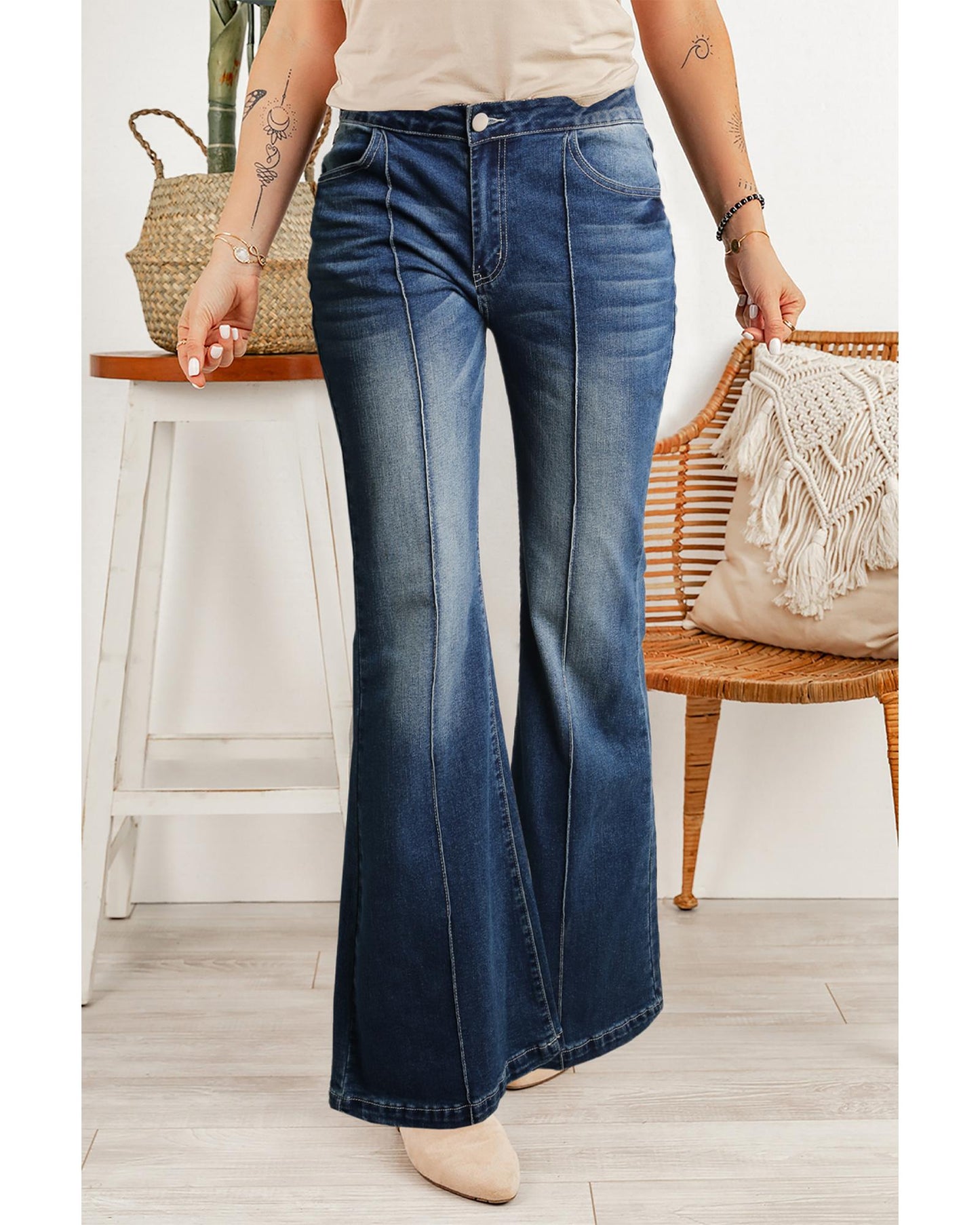 Azura Exchange Central Seam Stitching Wide Leg Jeans - 12 US