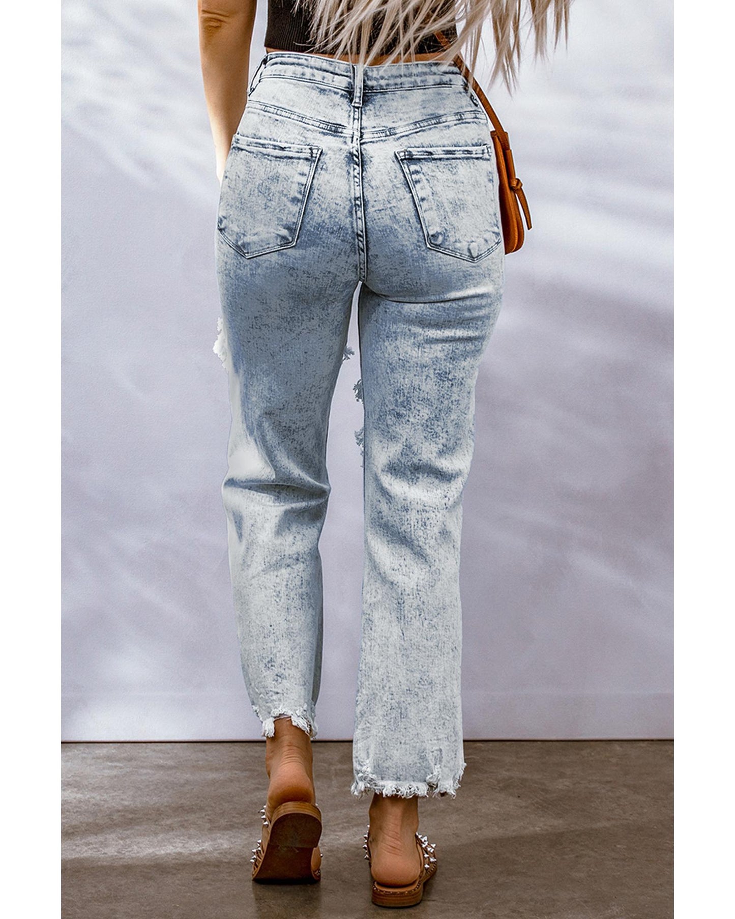 Azura Exchange Light Washed Ripped Boyfriend Jeans - 14 US