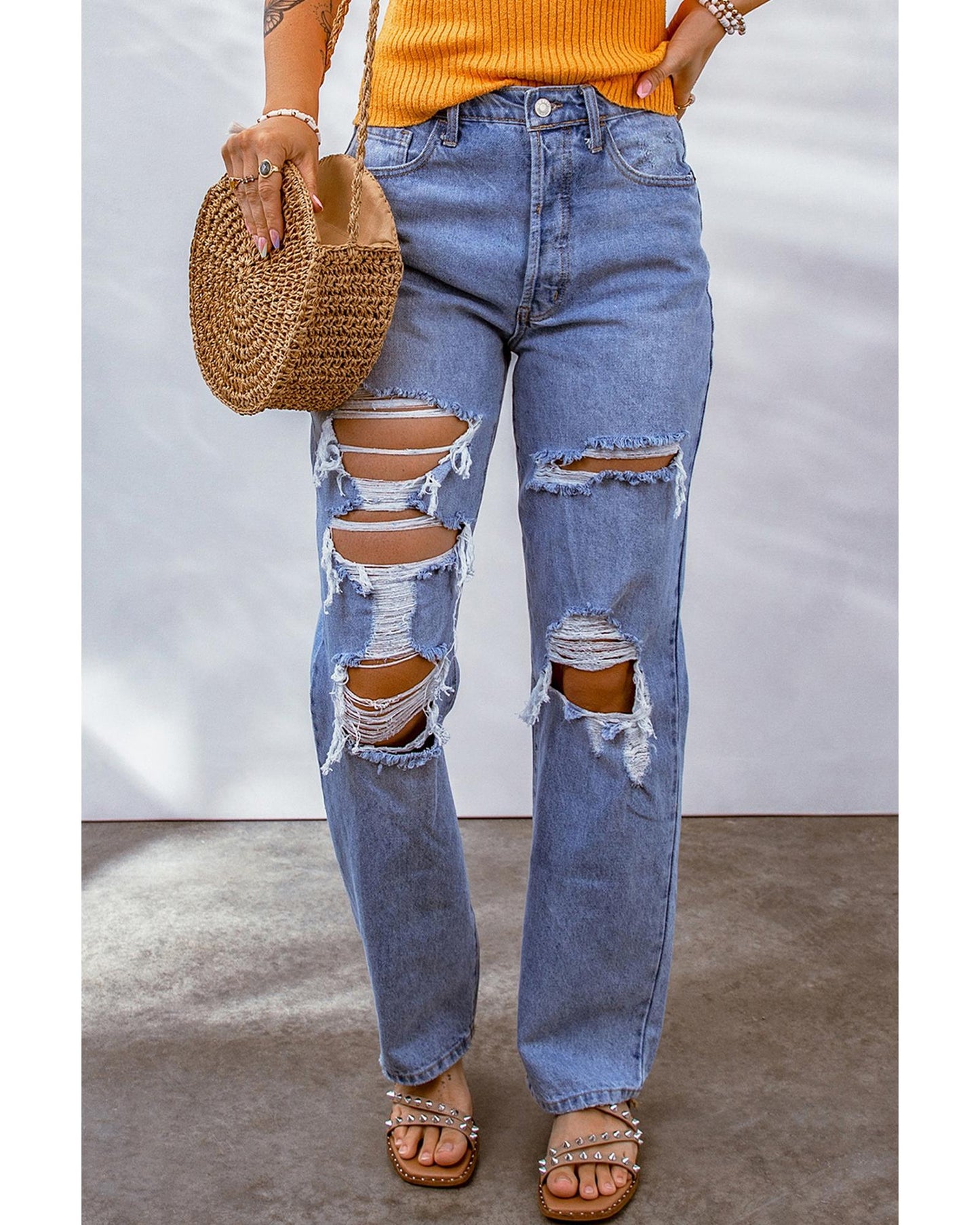 Azura Exchange Destroyed Boyfriend Jeans - 12 US