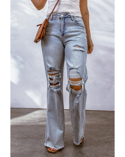 Azura Exchange Wide Leg Distressed Jeans - 10 US