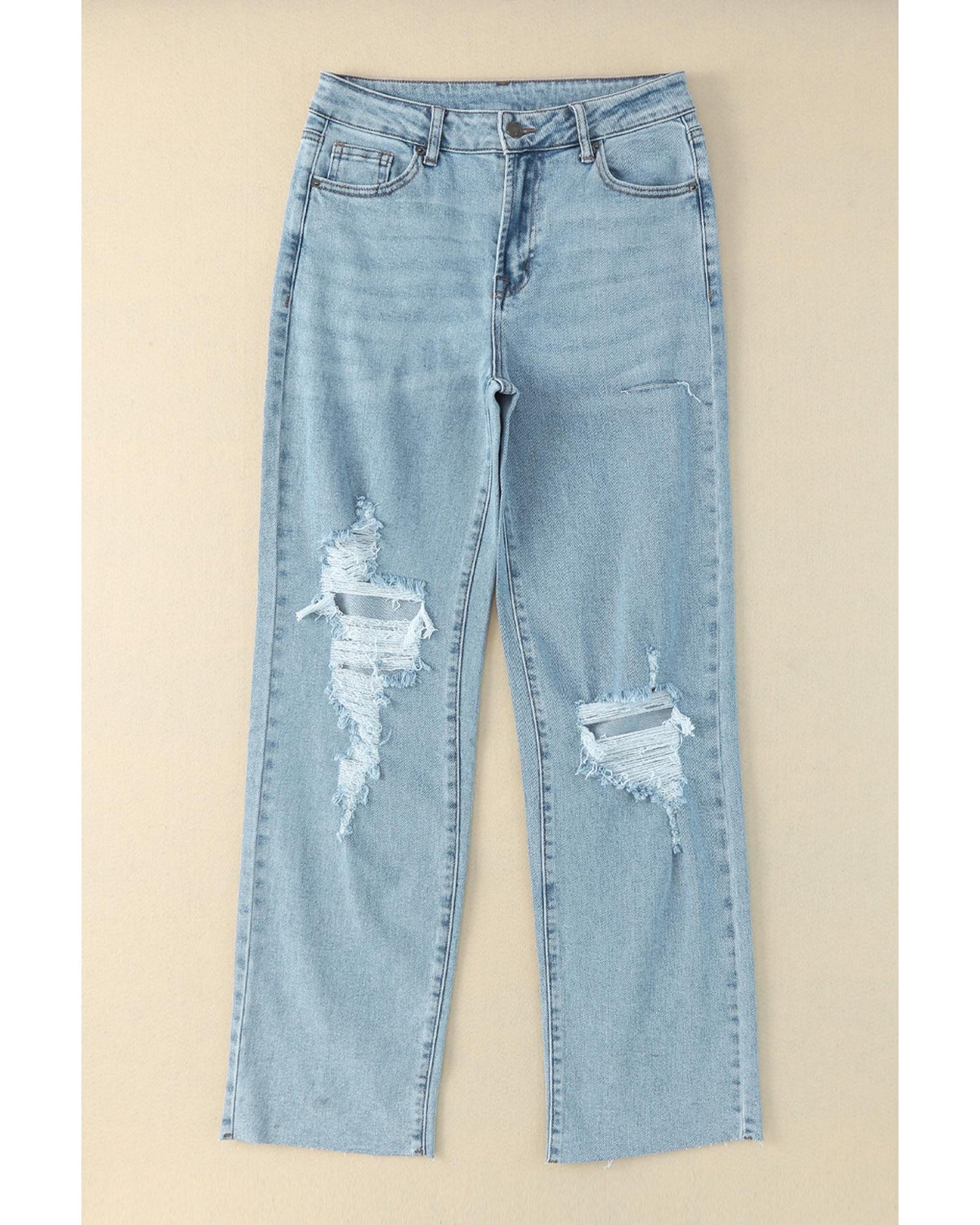 Azura Exchange Distressed Straight Leg Jeans with Frayed Hem - 10 US