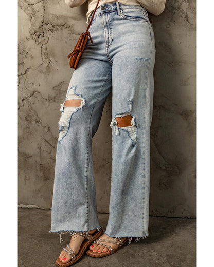 Azura Exchange Distressed Straight Leg Jeans with Frayed Hem - 10 US