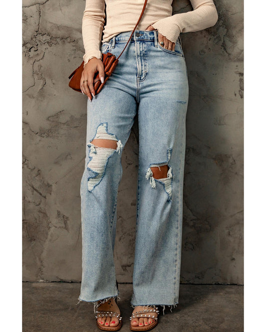 Azura Exchange Distressed Straight Leg Jeans with Frayed Hem - 16 US