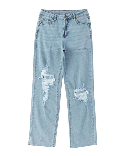 Azura Exchange Distressed Straight Leg Jeans with Frayed Hem - 16 US