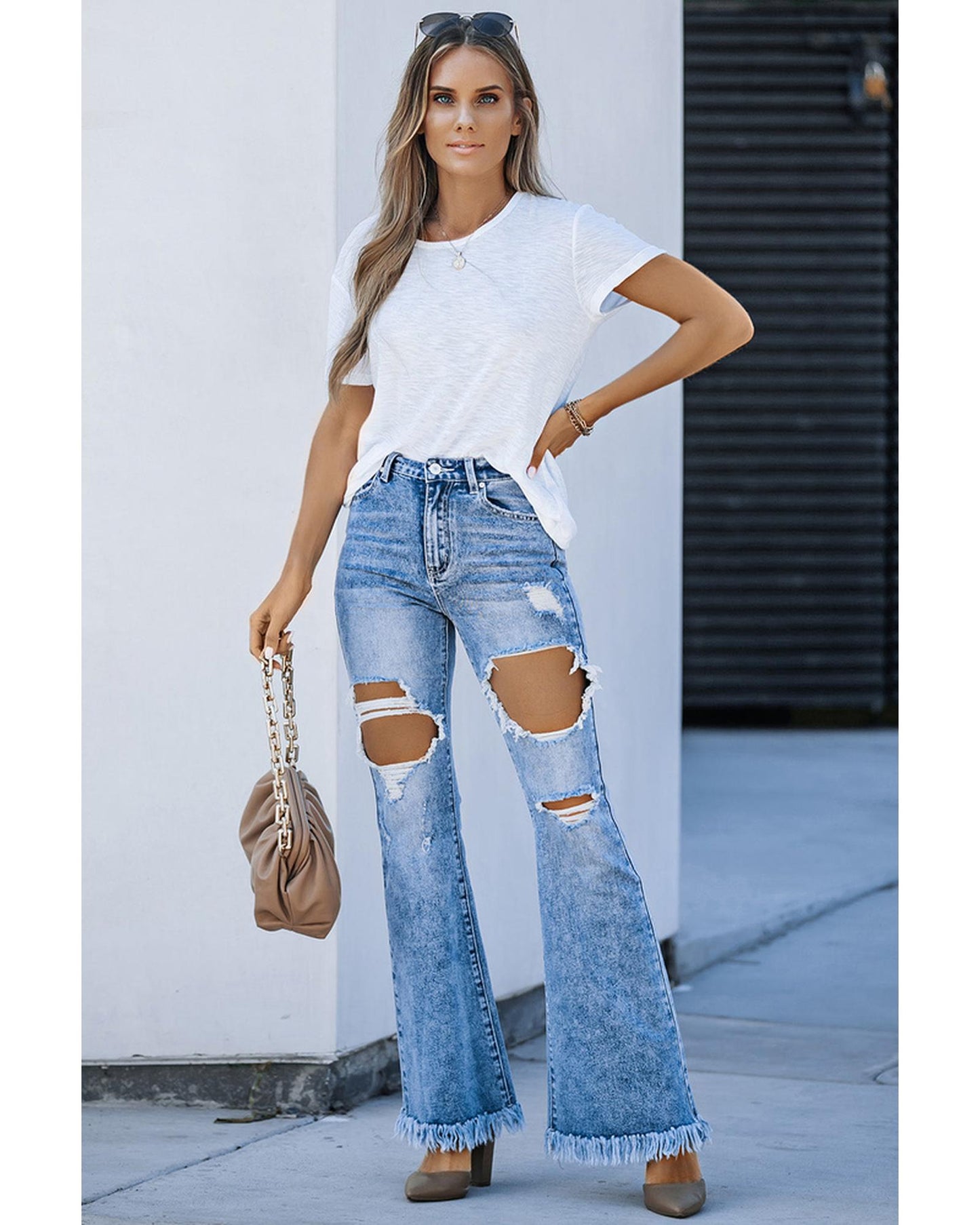 Azura Exchange Distressed Flare Leg Jeans - 8 US