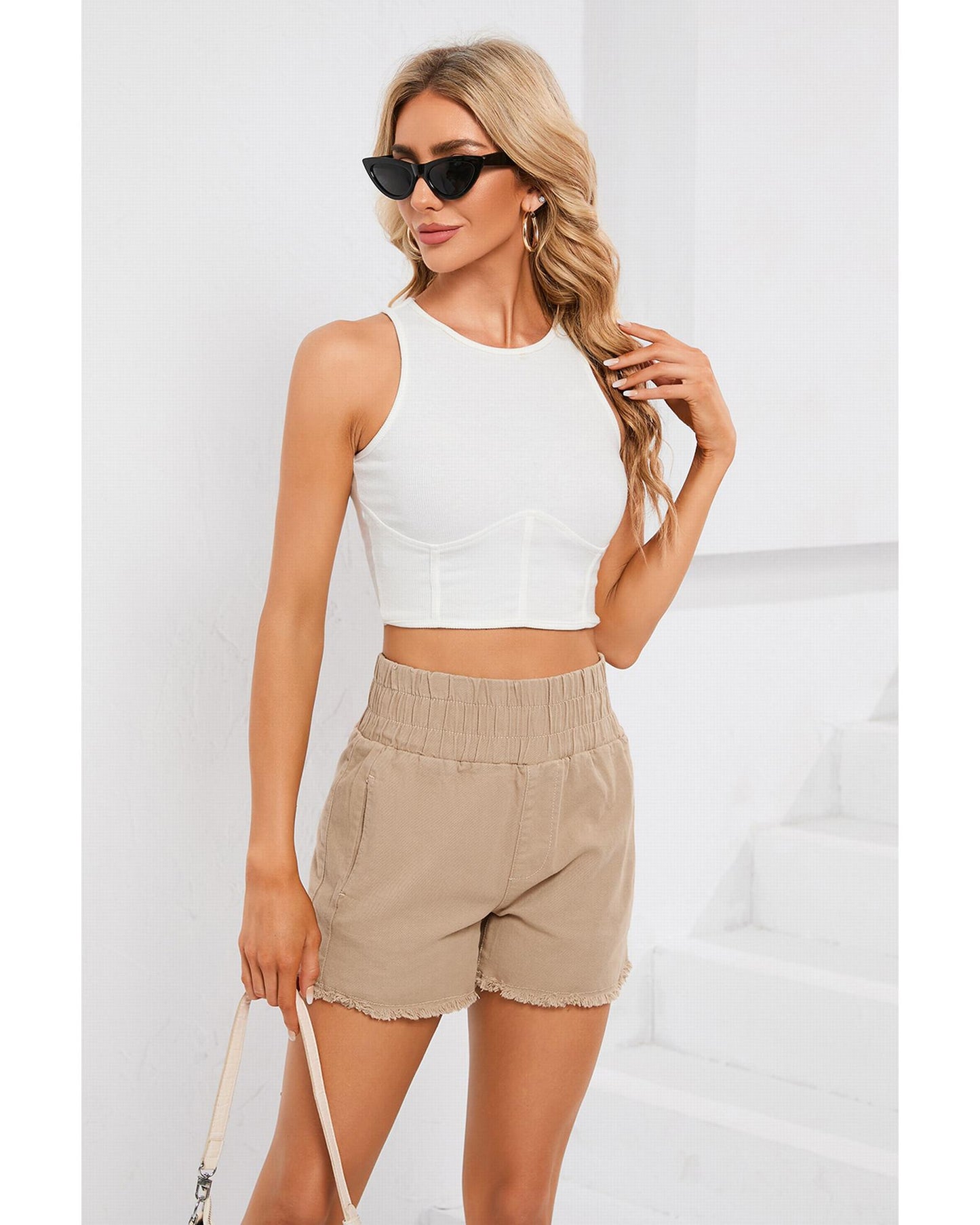 Azura Exchange Smocked Elastic High Waist Shorts - 10 US