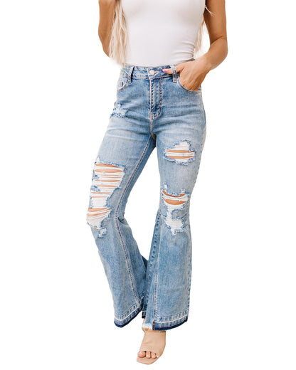 Azura Exchange Light Wash Distressed Flare Jeans - 12 US