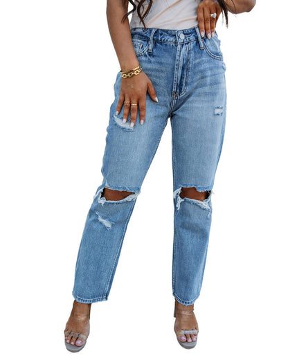 Azura Exchange Knee Cutout Straight Leg Jeans - 10 US