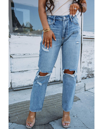 Azura Exchange Knee Cutout Straight Leg Jeans - 12 US