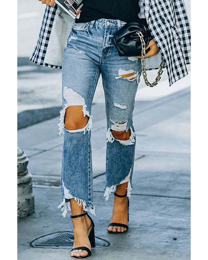 Azura Exchange High Waist Ripped Knee Jeans - 10 US