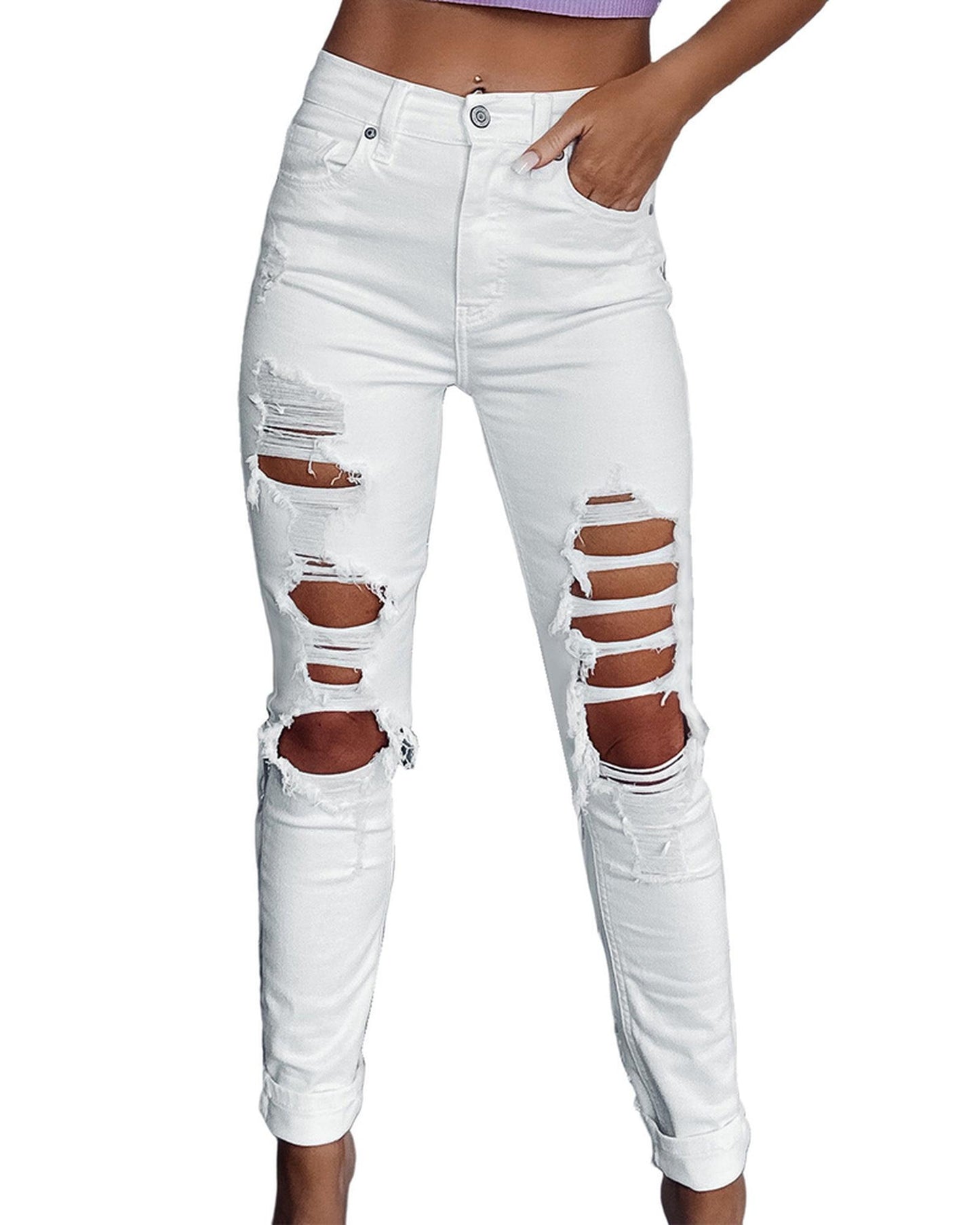 Azura Exchange High Waist Distressed Skinny Jeans - 6 US