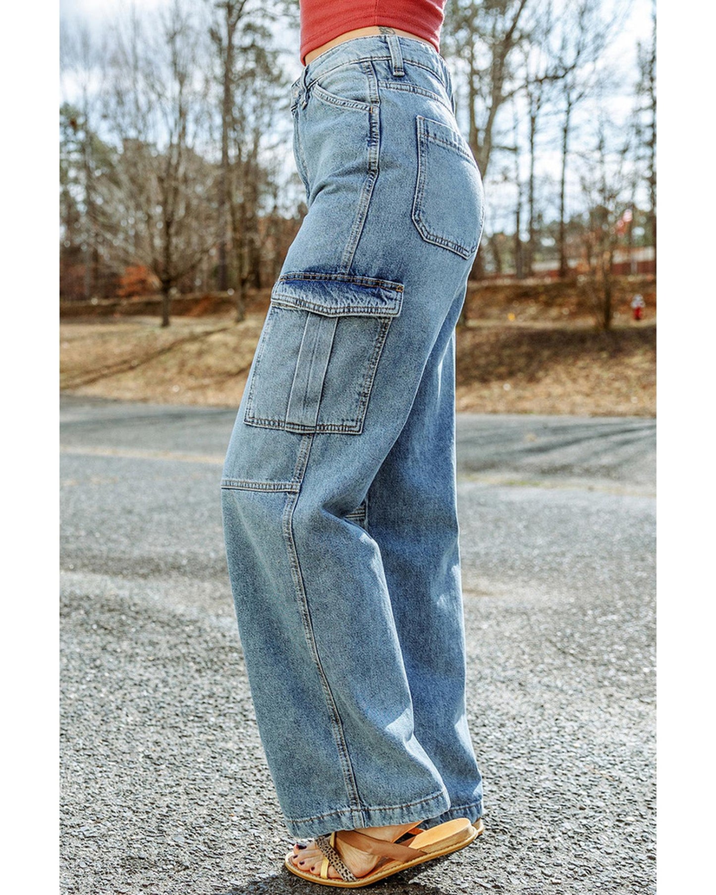 Azura Exchange Cargo-Inspired Wide Leg Jeans - 10 US