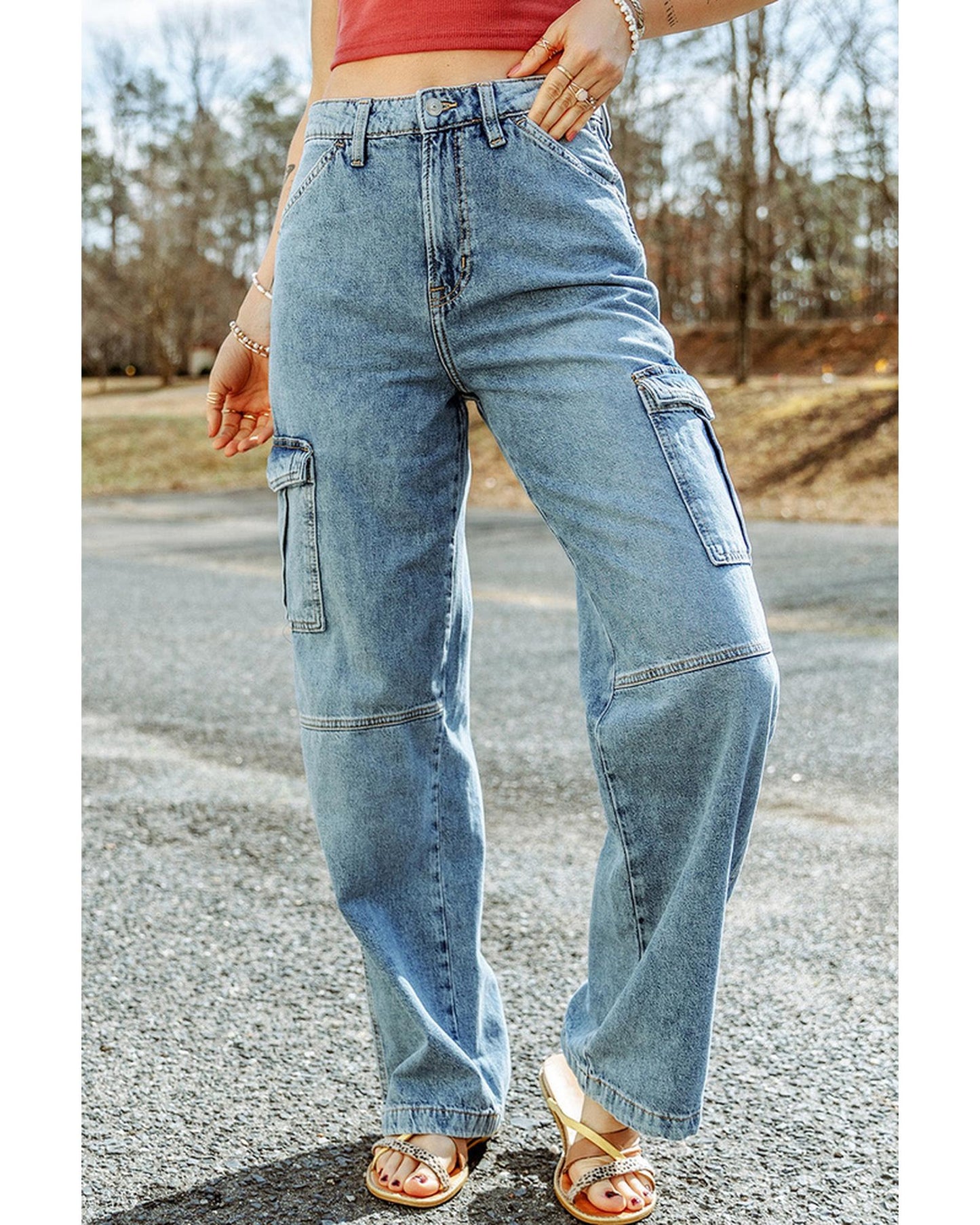 Azura Exchange Cargo-Inspired Wide Leg Jeans - 14 US