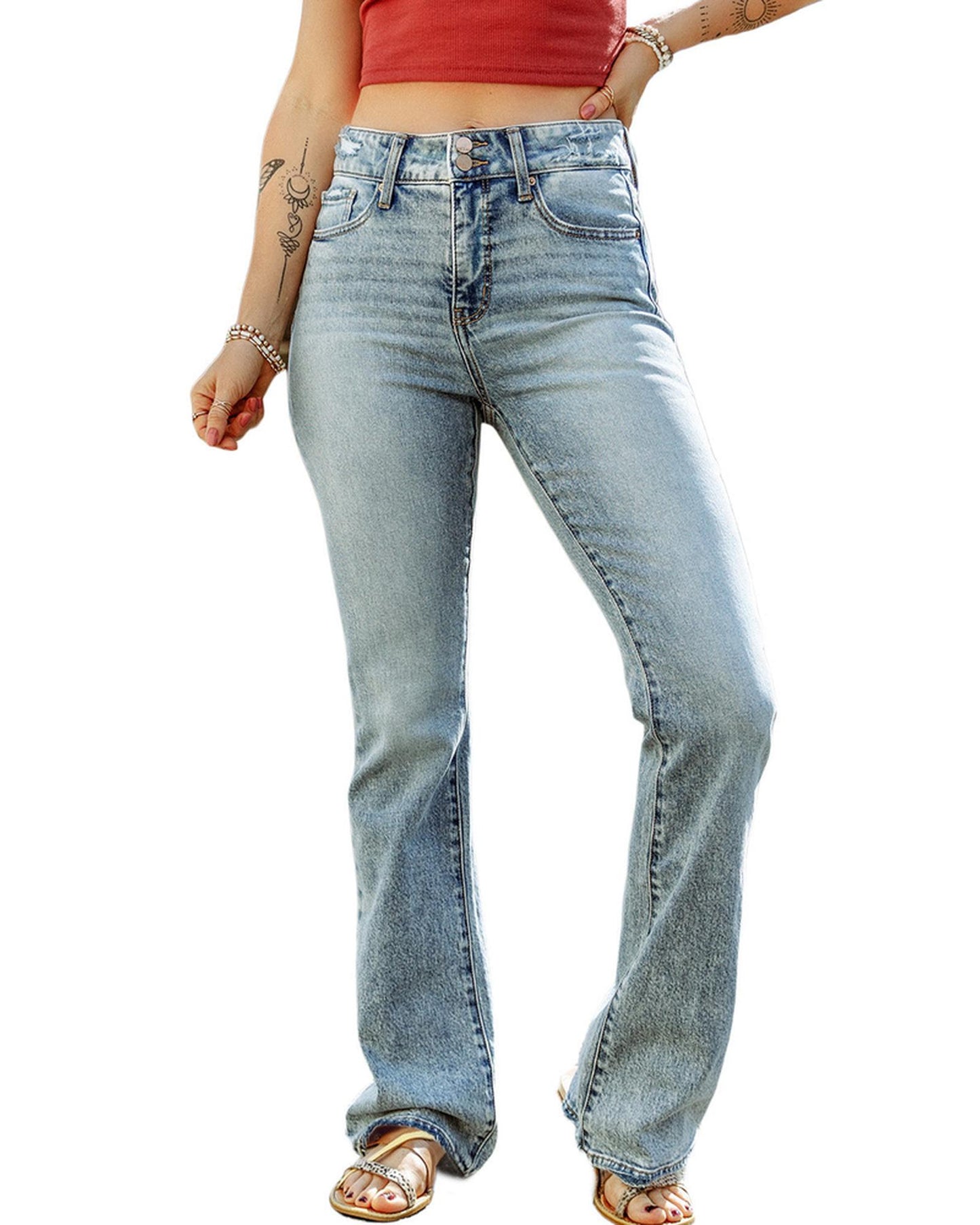 Azura Exchange Ripped Detail Flare Bottom Jeans - 10 US