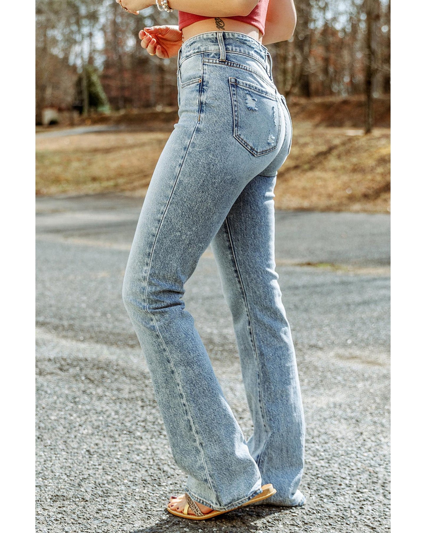 Azura Exchange Ripped Detail Flare Bottom Jeans - 12 US