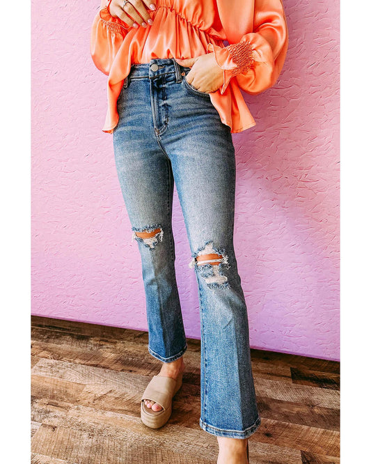 Azura Exchange Distressed Ripped Flare Jeans - 16 US