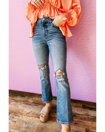 Azura Exchange Distressed Ripped Flare Jeans - 6 US