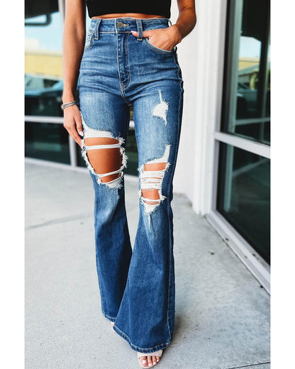 Azura Exchange Distressed Cutout Flare Leg Jeans - 12 US