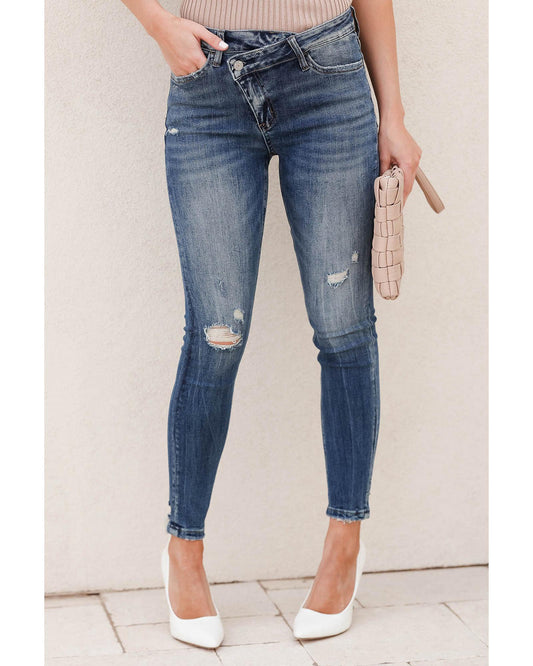 Azura Exchange Asymmetric Distressed Skinny Jeans - 10 US