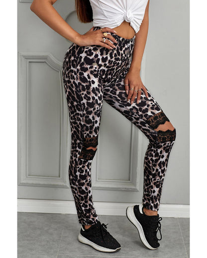 Azura Exchange Hollow Out Leopard Printed Skinny Leggings - L