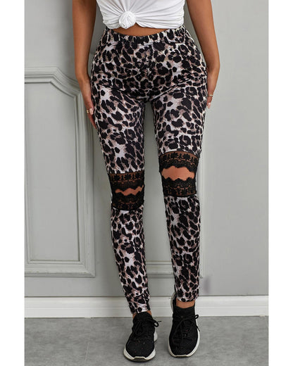 Azura Exchange Hollow Out Leopard Printed Skinny Leggings - S