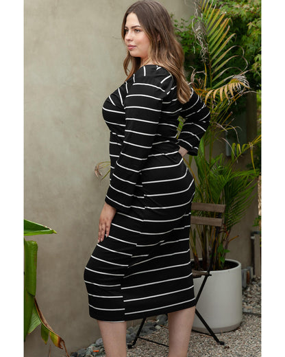 Azura Exchange Black Plus Size Striped Loose Long Shift Dress - 1X