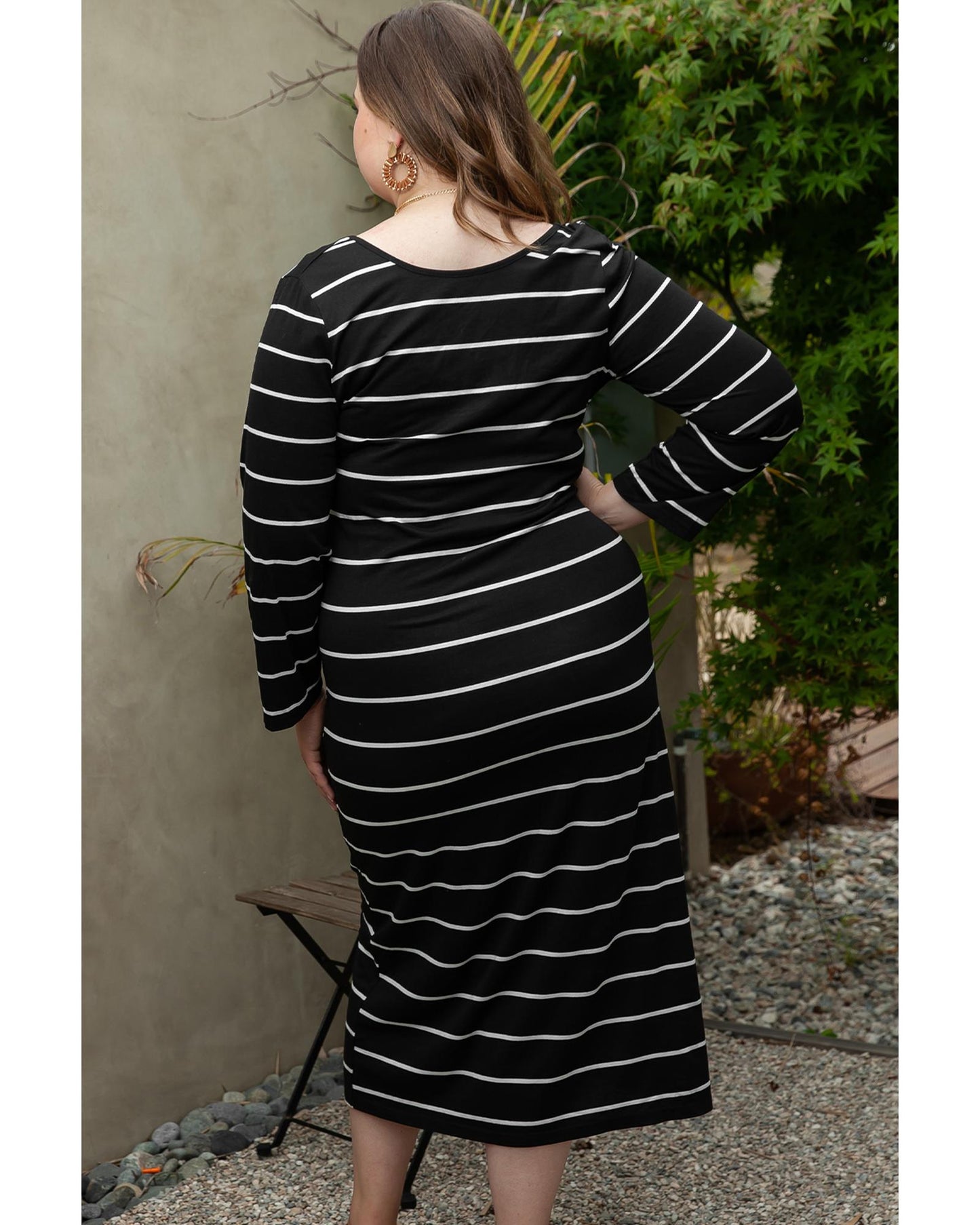 Azura Exchange Black Plus Size Striped Loose Long Shift Dress - 1X