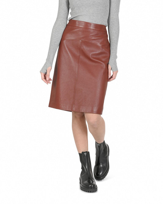 Hugo Boss Women's Lamb Leather Skirt in Brown - 42 EU