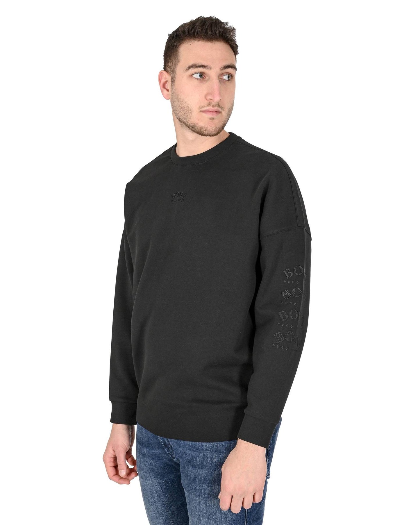 Hugo Boss Men's Black Cotton Blend Sweatshirt in Black - L