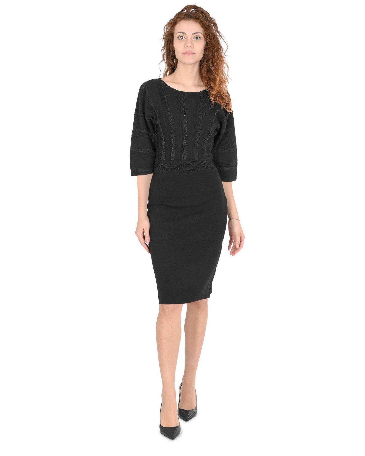 Hugo Boss Women's Black Knit Dress with Metallic Detail in Black - L