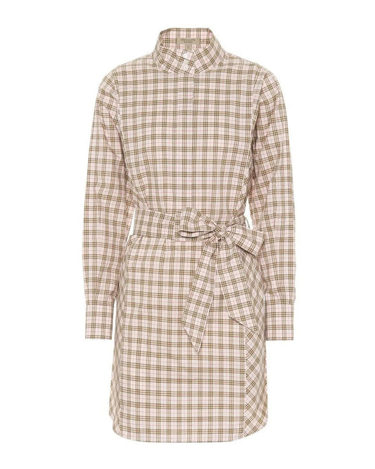 Iconic Check Cotton Shirt Dress with Long Sleeves and Belt 40 IT Women