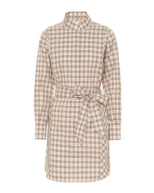 Iconic Check Cotton Shirt Dress with Long Sleeves and Belt 44 IT Women