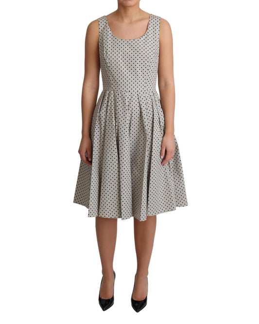 Sleeveless A-line Dress with Black Polka Dots 40 IT Women