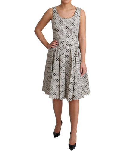 Sleeveless A-line Dress with Black Polka Dots 40 IT Women