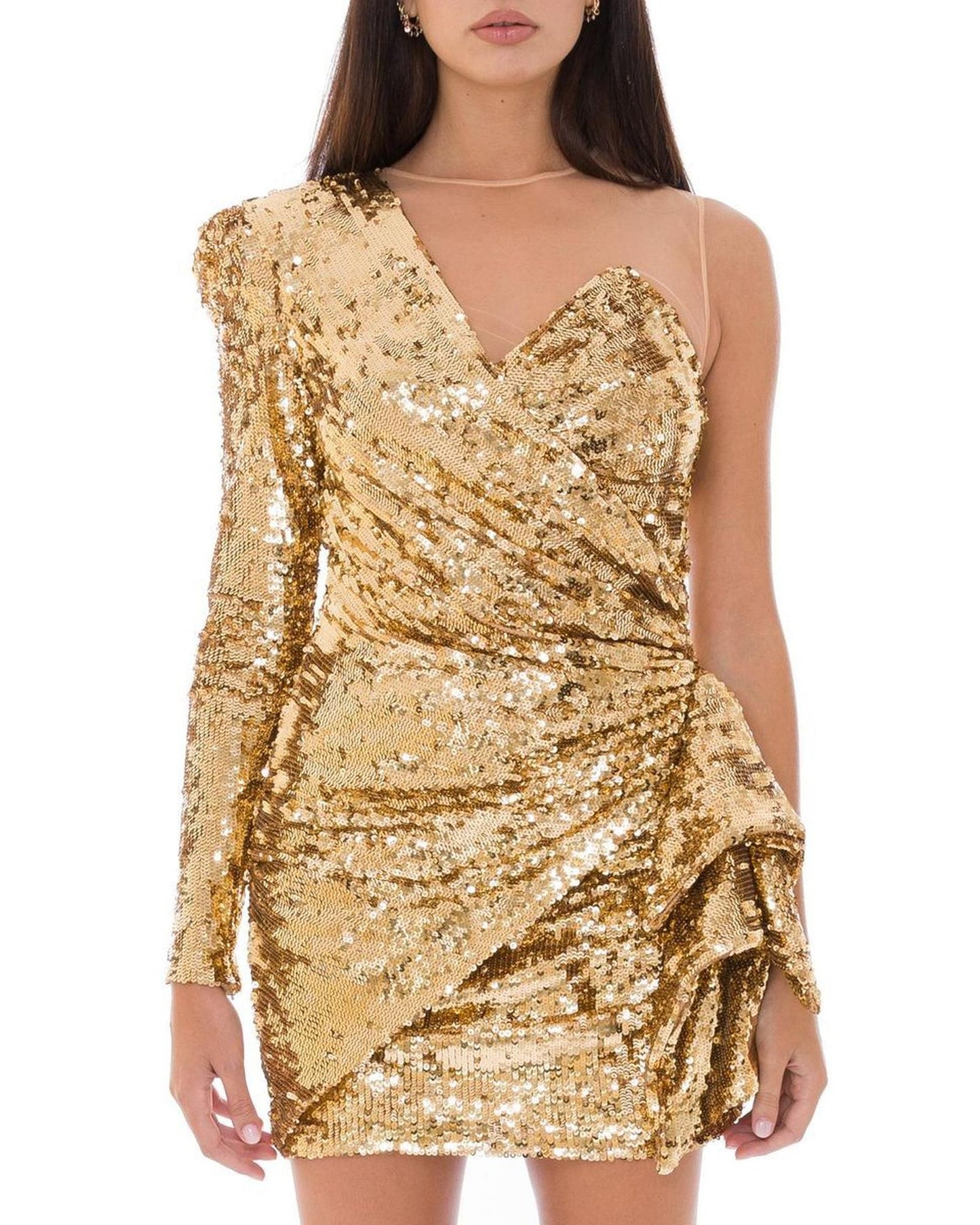 Sequined Gold Dress with Flake Detail and Back Zip Closure 40 IT Women