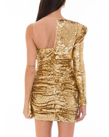 Sequined Gold Dress with Flake Detail and Back Zip Closure 40 IT Women