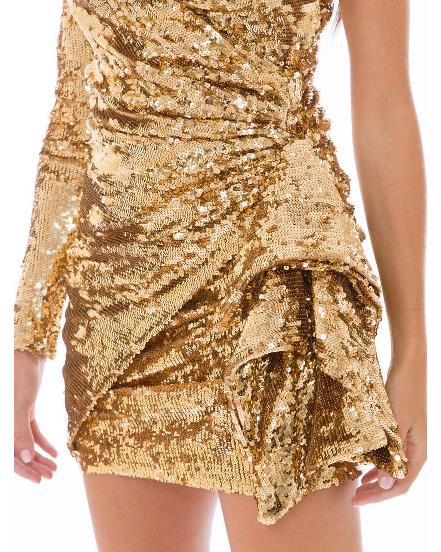Sequined Gold Dress with Flake Detail and Back Zip Closure 40 IT Women