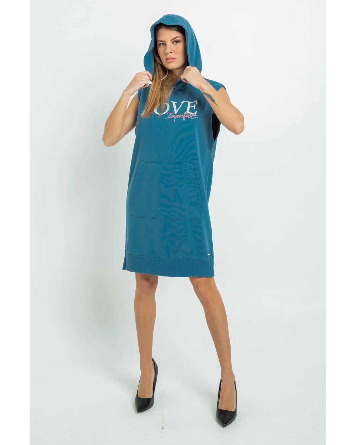 Maxi Camisole Dress with Front Kangaroo Pocket and Hood M Women